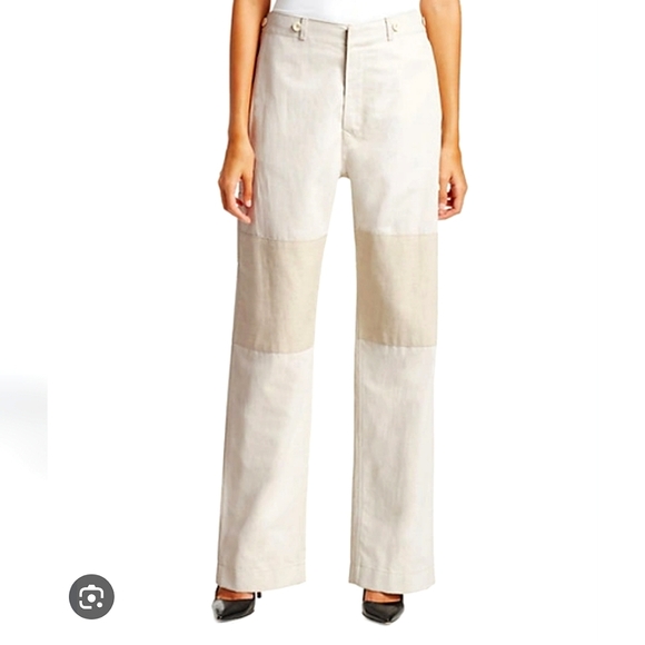 NWT$895 TRE Natalie Ratabesi Missy Two Tone Linen Cotton Trousers Wide Leg Pants - Picture 6 of 16